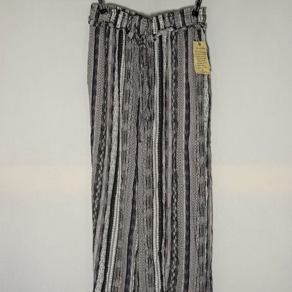 Live and Let Live Wide Leg Pants PL Black White Striped Smocked NWT