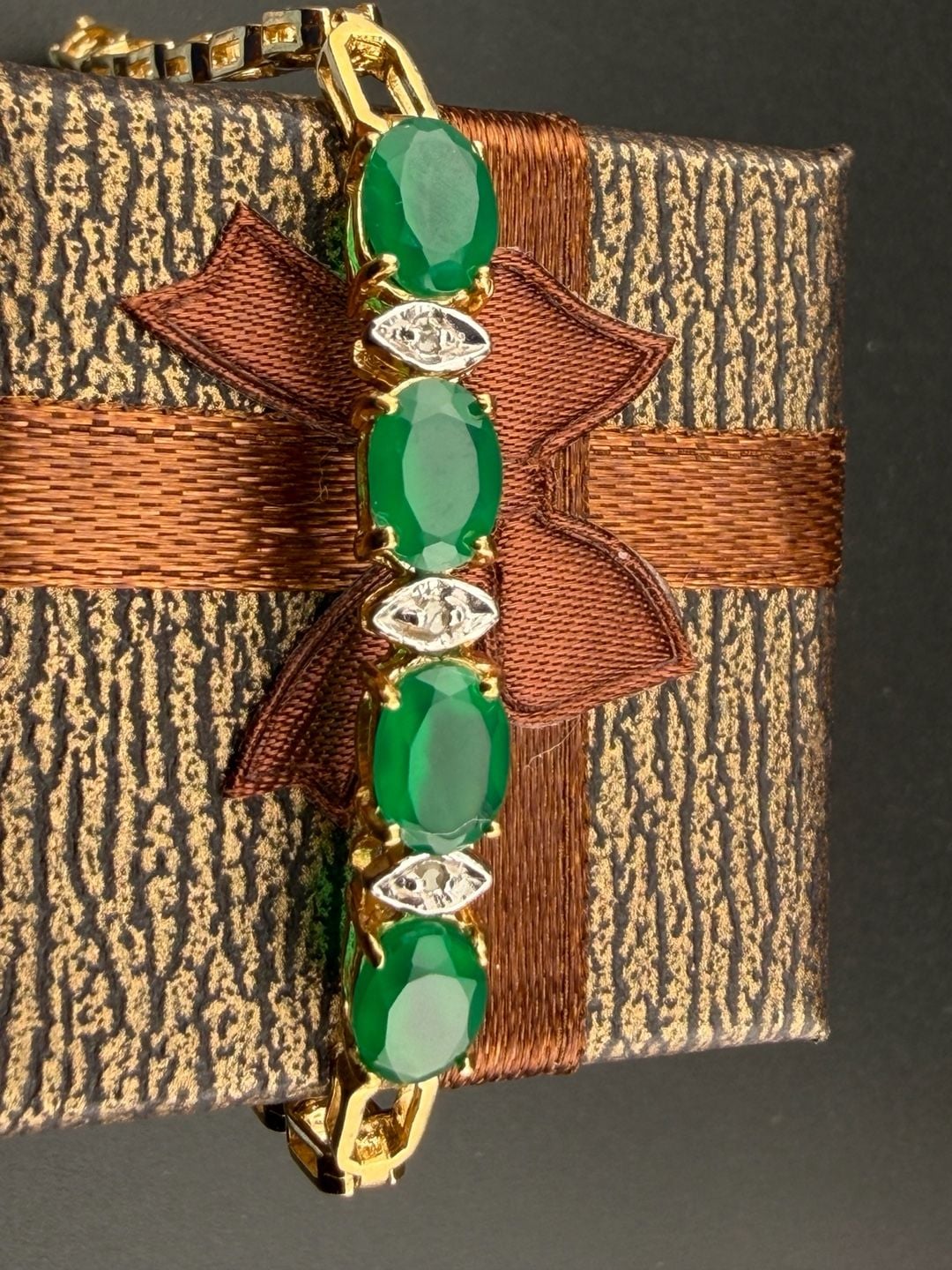 A. M. G. Green Agate And Diamond 925 Sterling Silver Bracelet 3