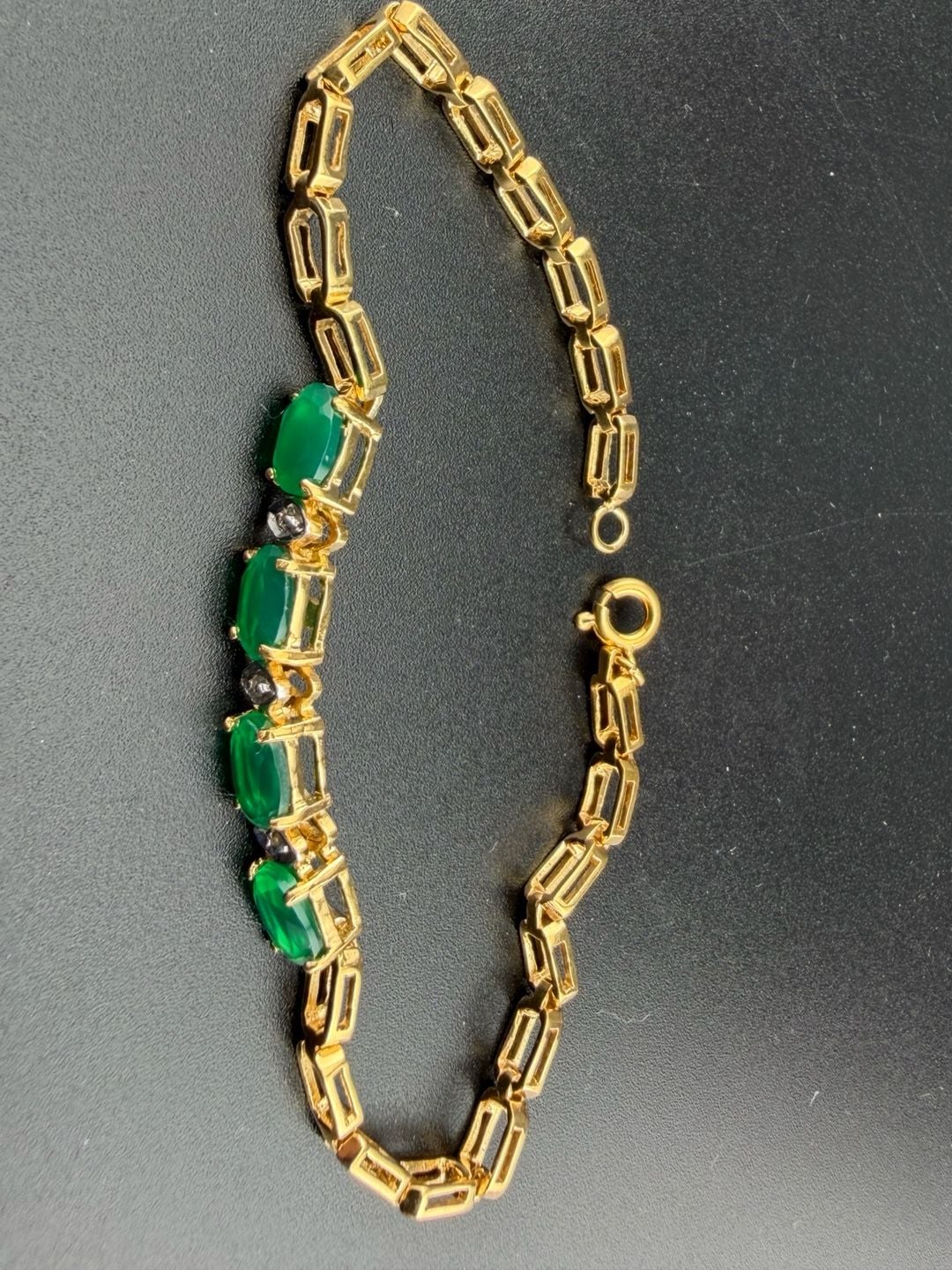 A. M. G. Green Agate And Diamond 925 Sterling Silver Bracelet 4