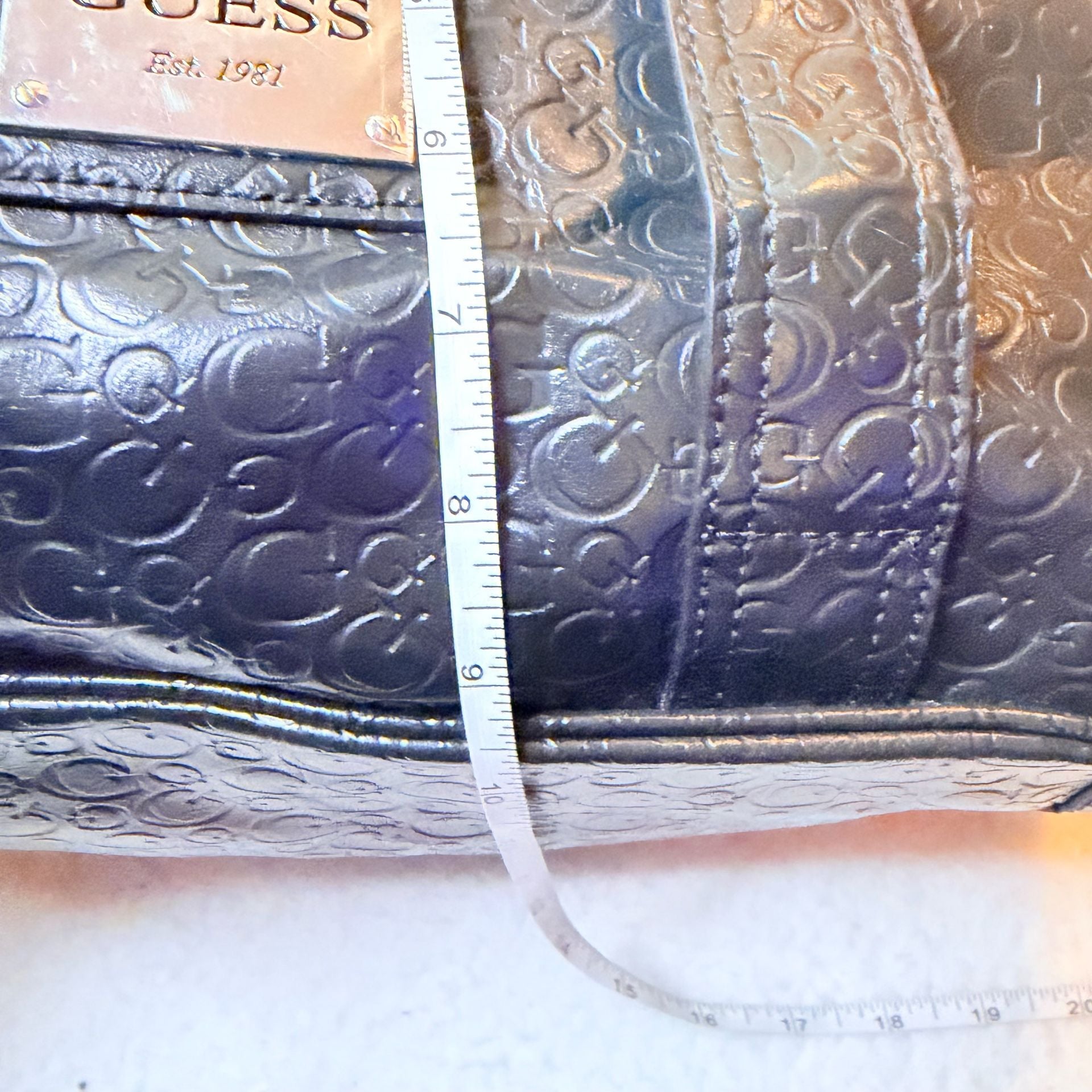 Guess Black Debossed Logo Tote Handbag With Scarf 6