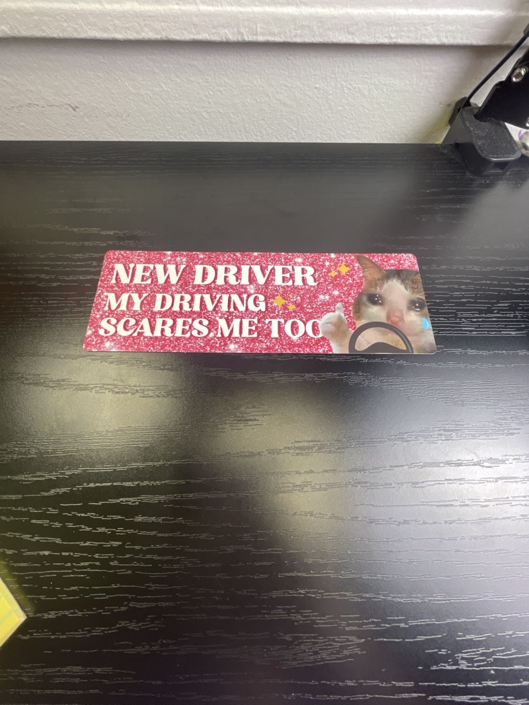 New Driver My Driving Scares Me Too Cat Meme Car Magnet Pink Glitter 1