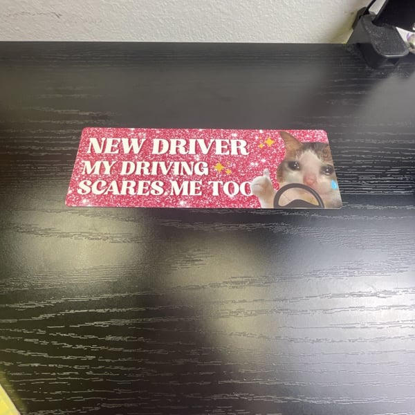 New Driver My Driving Scares Me Too Cat Meme Car Magnet Pink Glitter