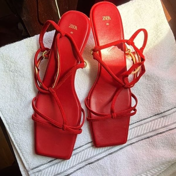 Zara Red Strappy Kitten Heel Sandals Size 40