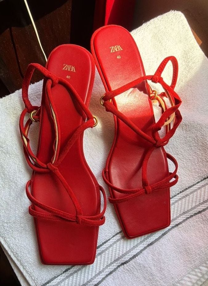 Zara Red Strappy Kitten Heel Sandals Size 40 3