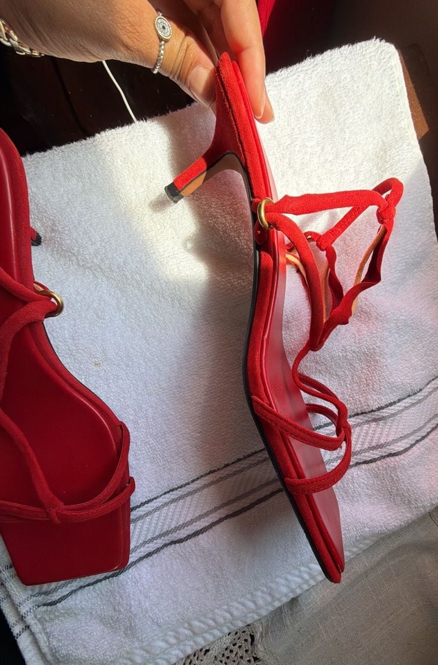 Zara Red Strappy Kitten Heel Sandals Size 40 6