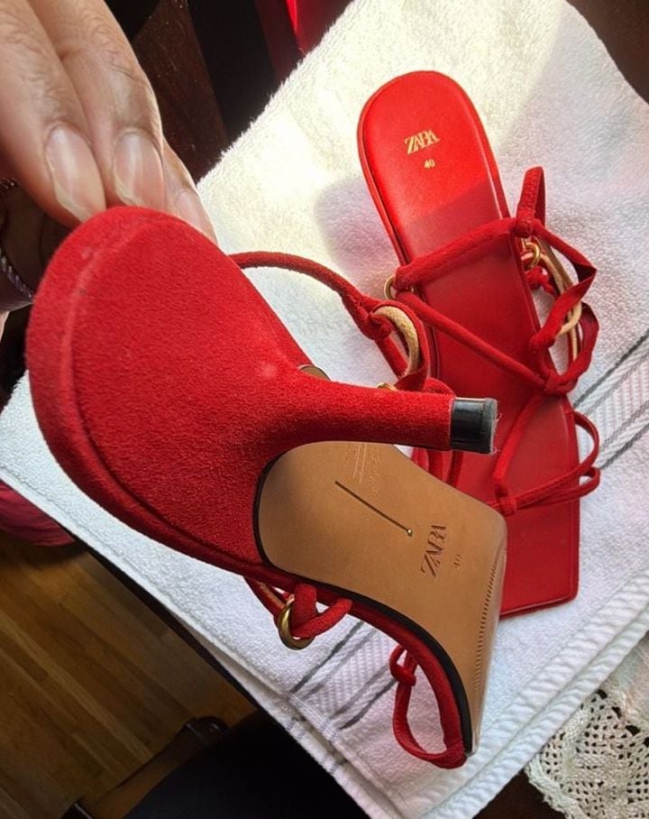 Zara Red Strappy Kitten Heel Sandals Size 40 9