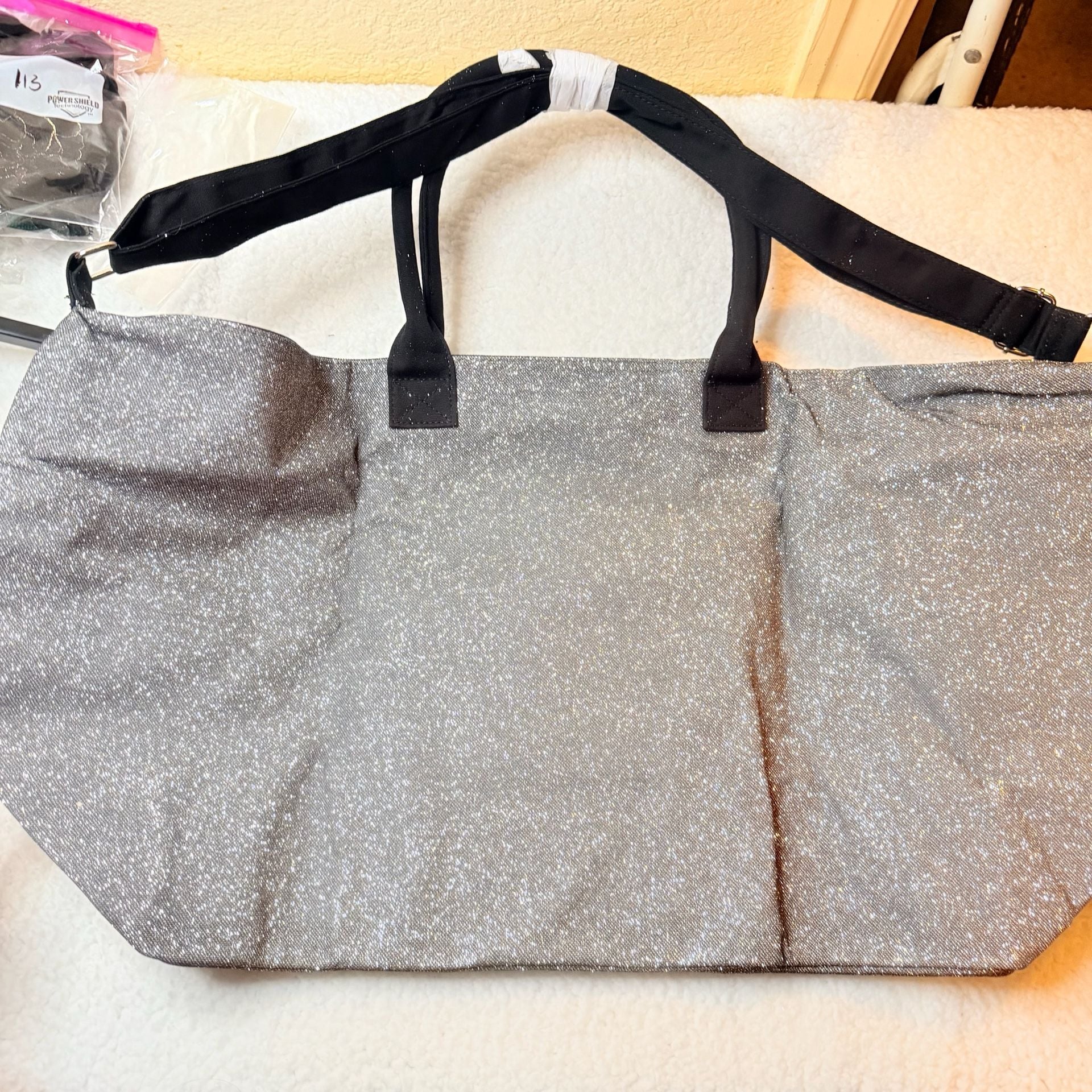 Victoria's Secret Glitter Weekender Duffel Bag Silver 3