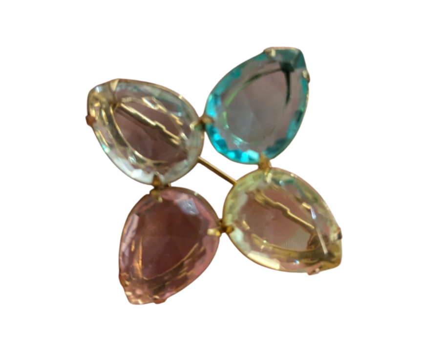 Avon Vintage Pastel Teardrop Crystal Flower Brooch Pin 2