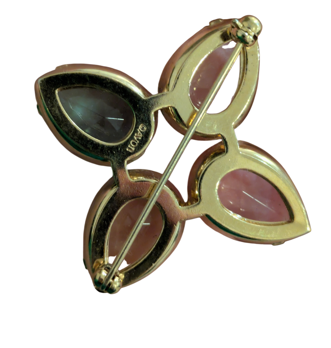 Avon Vintage Pastel Teardrop Crystal Flower Brooch Pin 3