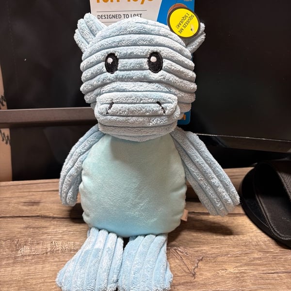 TUFF Toys Corduroy Sitting Hippo Plush Dog Toy Blue