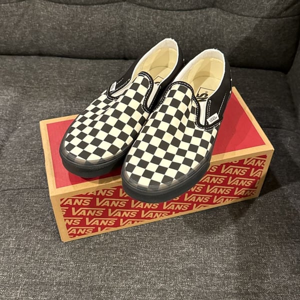 6.5M / 8W - Vans Classic Slip-On Checkerboard Black White Skate Shoes