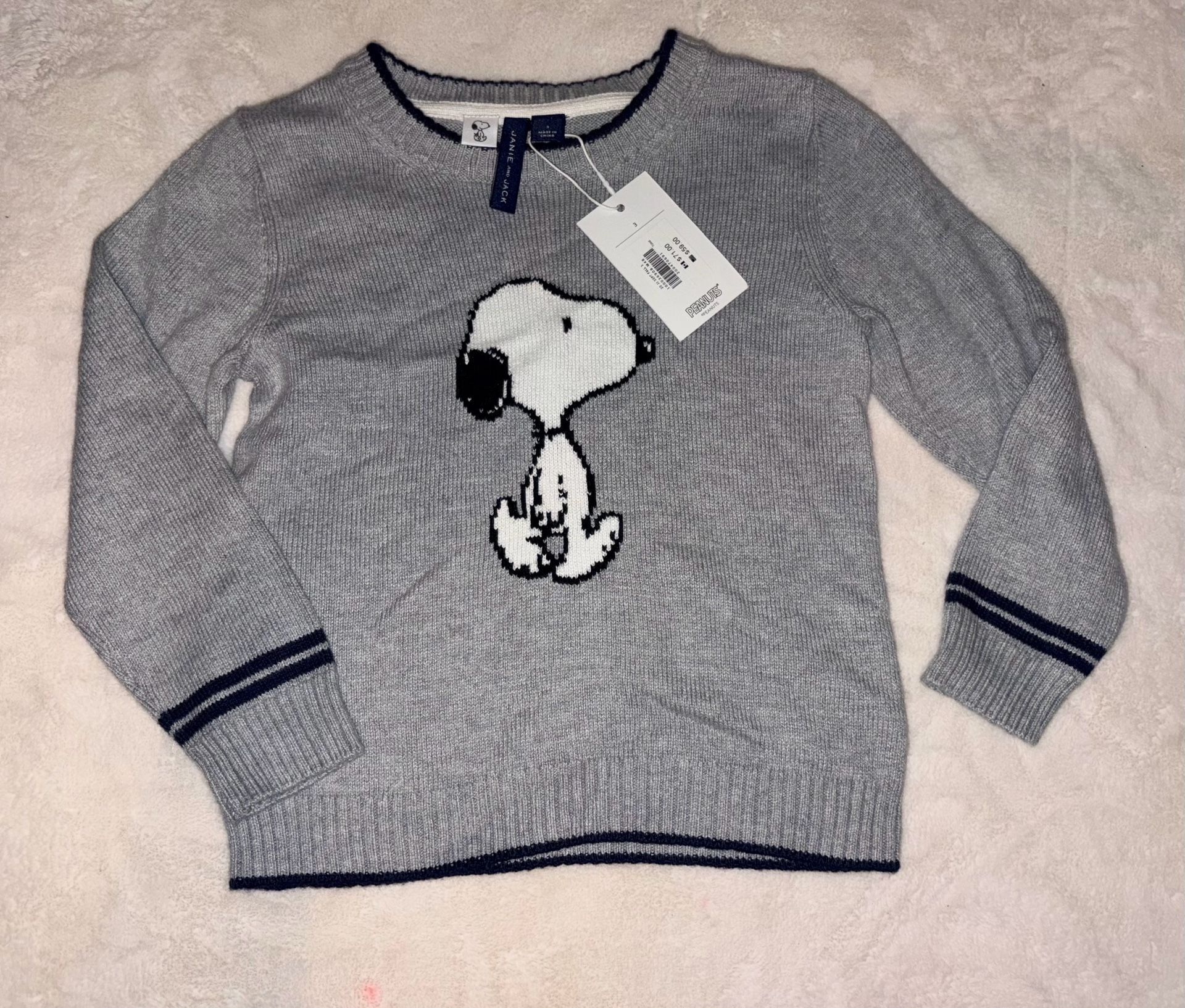 NWT Janie And Jack Peanuts Snoopy Sweater Size 3 Gray 2