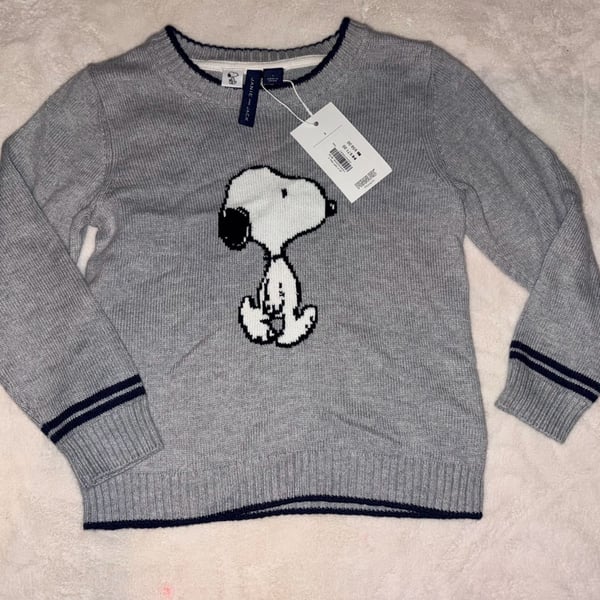 NWT Janie And Jack Peanuts Snoopy Sweater Size 3 Gray