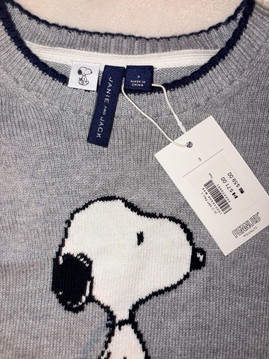 NWT Janie And Jack Peanuts Snoopy Sweater Size 3 Gray 3