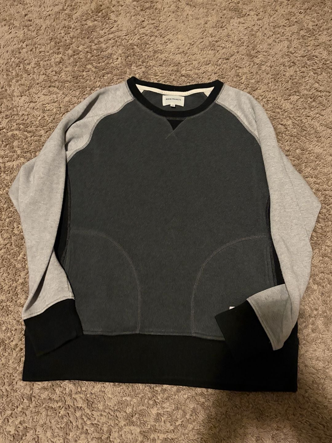 Norse Projects Sweatshirt Size M Grey Black Colorblock Raglan Pullover 1