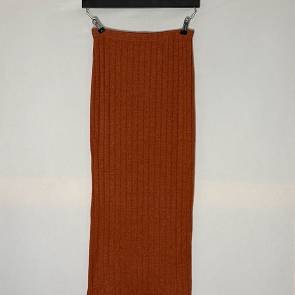 SHEIN EZwear Ribbed Knit Maxi Skirt Size M Rust Orange Pencil