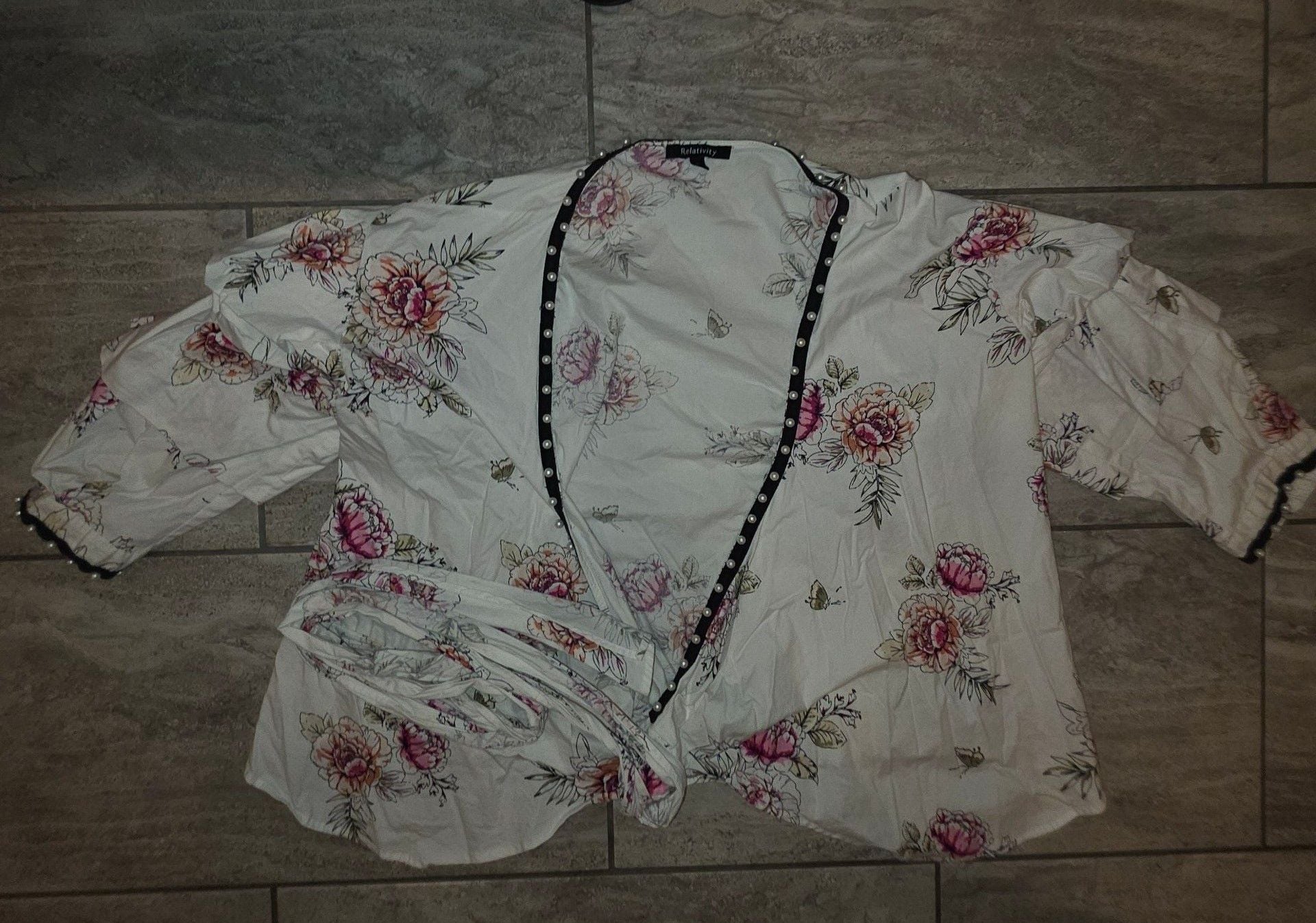 Relativity Floral Print Blouse With Pearl Trim Womens XL 2