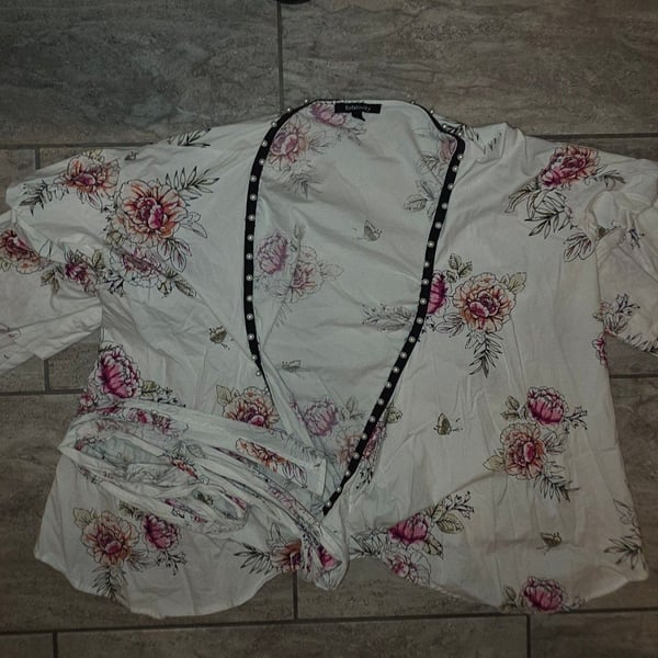 Relativity Floral Print Blouse With Pearl Trim Womens XL