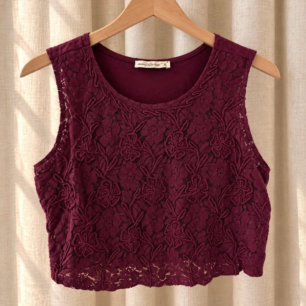 Abercrombie & Fitch Crop Tank Top Size M Maroon Floral Lace