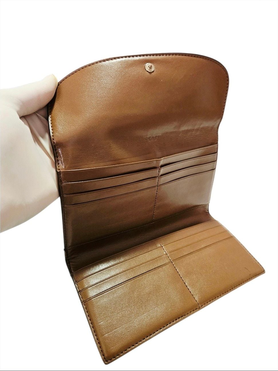 Coach Signature PVC and Leather Checkbook Wallet Brown F57319 4