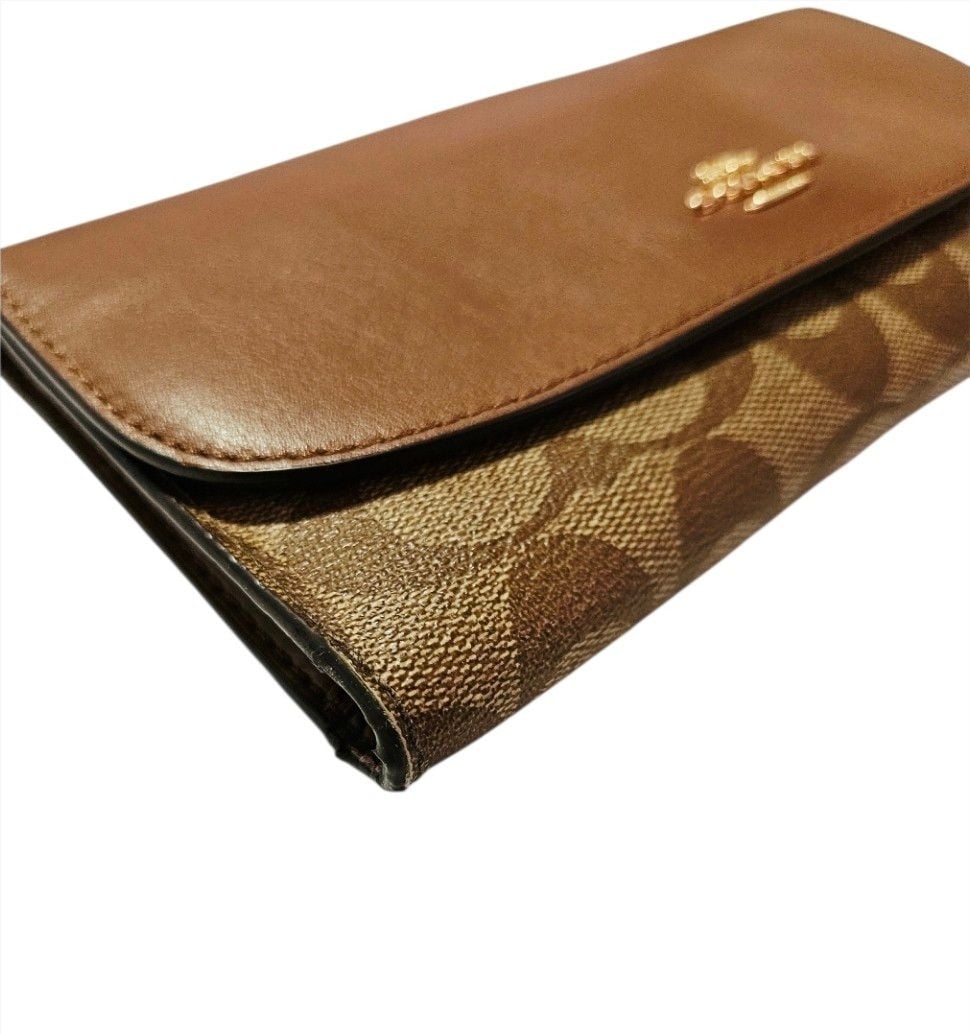 Coach Signature PVC and Leather Checkbook Wallet Brown F57319 11