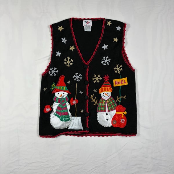 Vintage NutCracker Ugly Christmas Sweater Vest Size Medium Snowman Noel