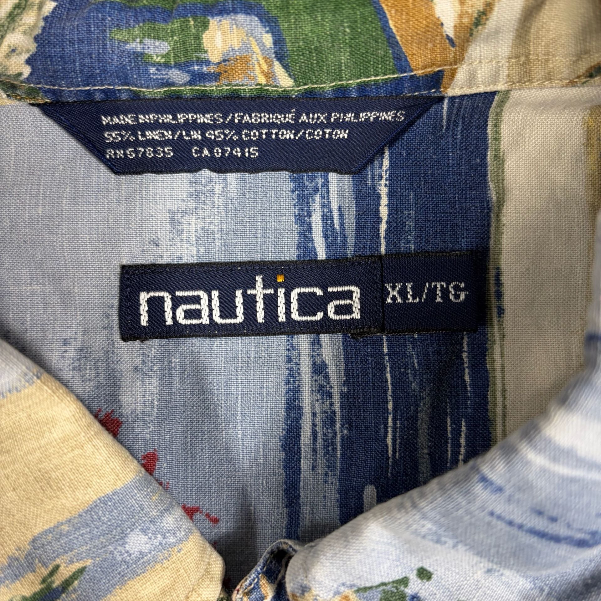 Vintage Nautica Beach Print Short Sleeve Button Down Shirt Size XL 2