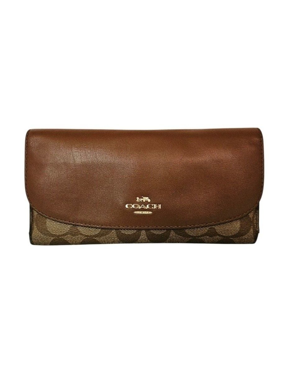 Coach Signature PVC and Leather Checkbook Wallet Brown F57319 2