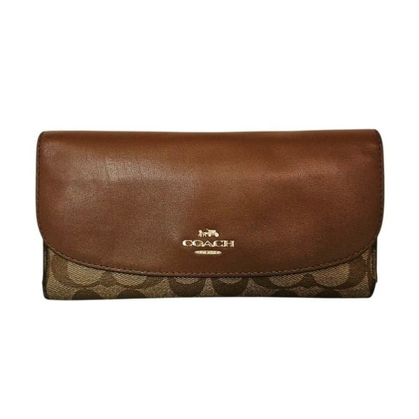 Coach Signature PVC and Leather Checkbook Wallet Brown F57319