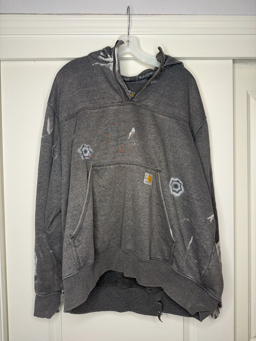 Vintage Carhartt Quarter Zip Hoodie Size 2XL Grey Distressed Paint Splatter 2