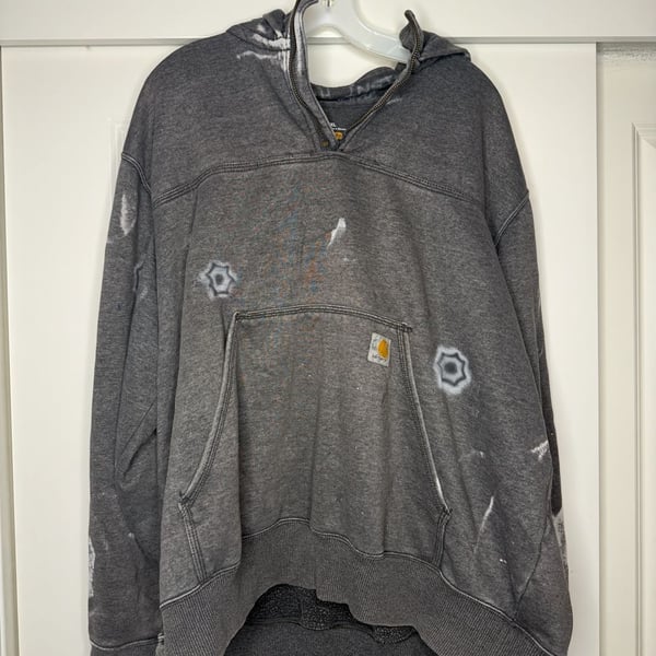 Vintage Carhartt Quarter Zip Hoodie Size 2XL Grey Distressed Paint Splatter