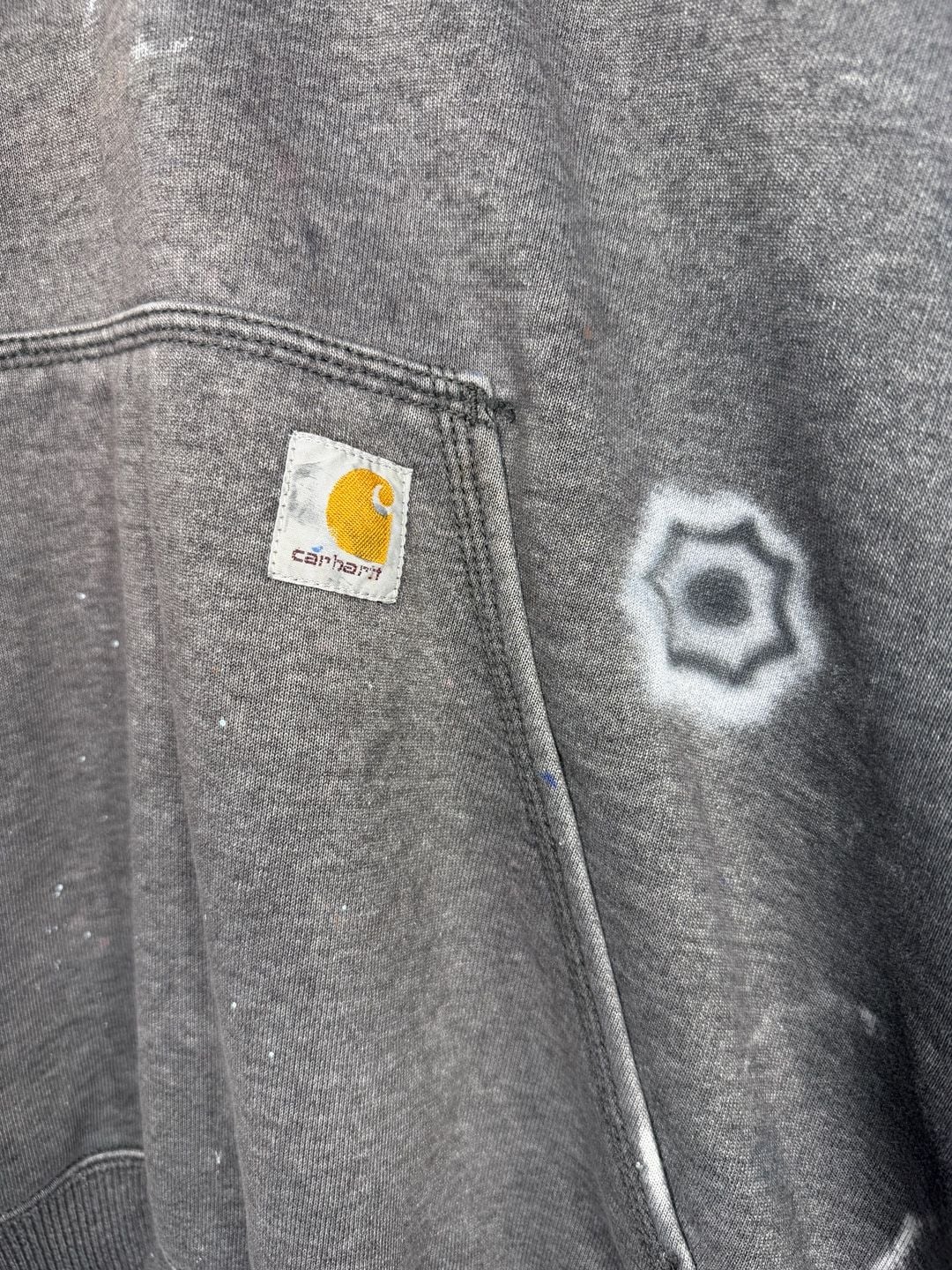 Vintage Carhartt Quarter Zip Hoodie Size 2XL Grey Distressed Paint Splatter 3