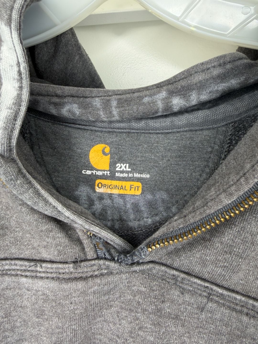 Vintage Carhartt Quarter Zip Hoodie Size 2XL Grey Distressed Paint Splatter 4