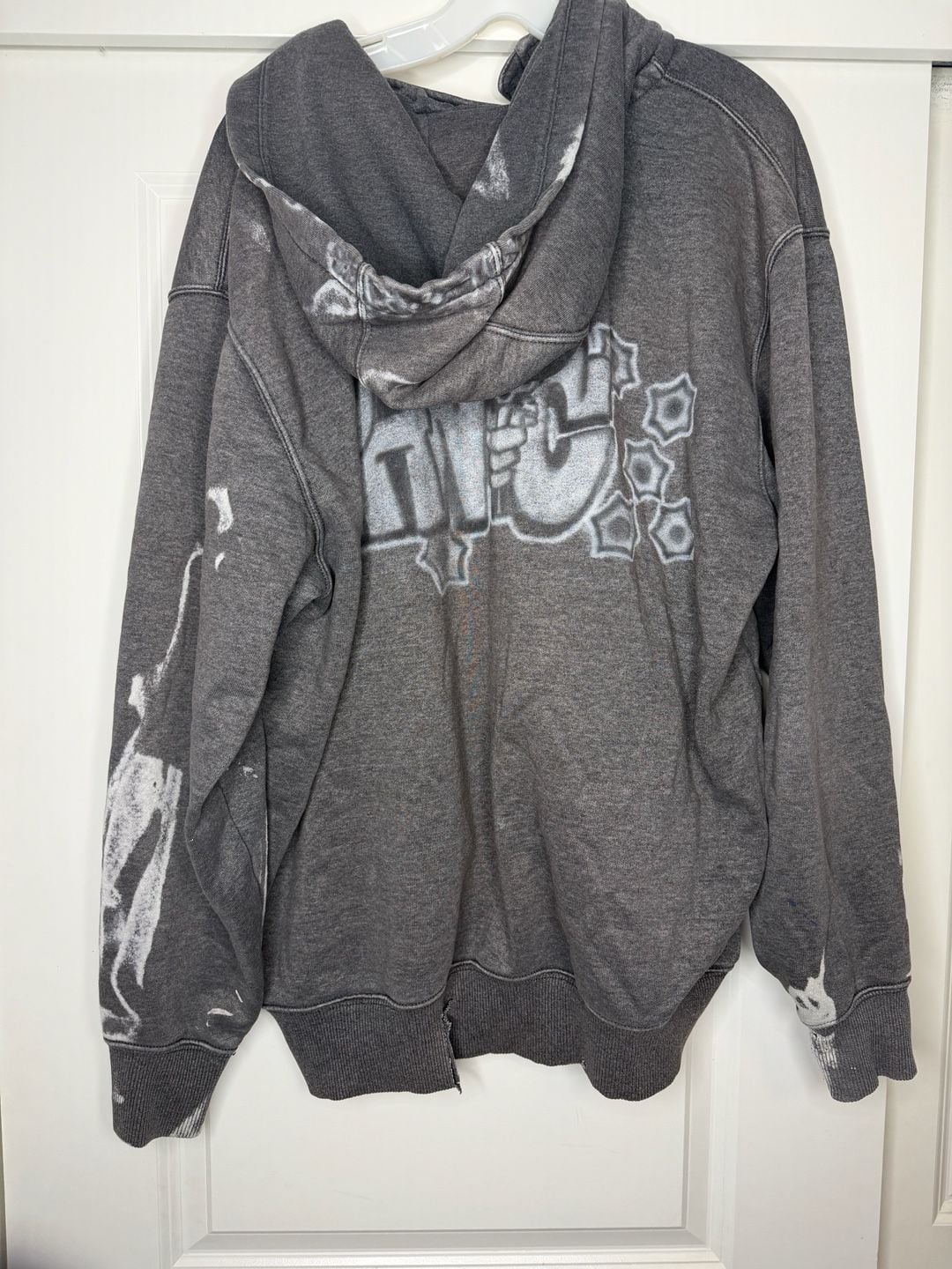 Vintage Carhartt Quarter Zip Hoodie Size 2XL Grey Distressed Paint Splatter 6