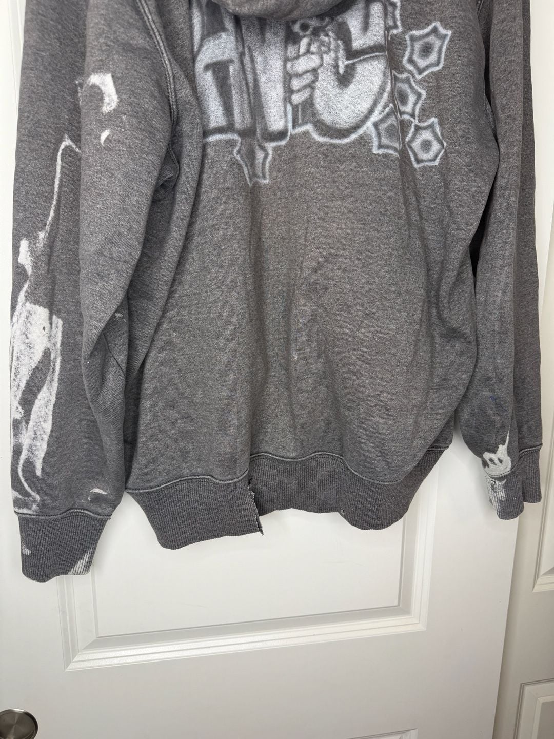 Vintage Carhartt Quarter Zip Hoodie Size 2XL Grey Distressed Paint Splatter 7
