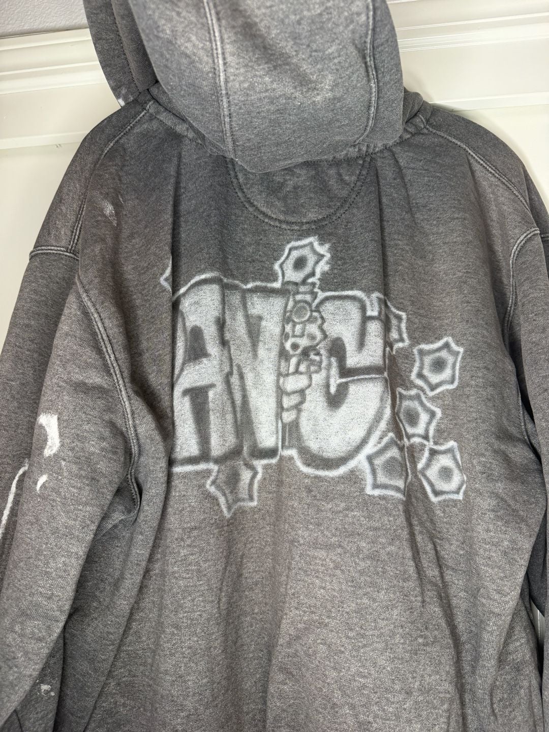 Vintage Carhartt Quarter Zip Hoodie Size 2XL Grey Distressed Paint Splatter 8
