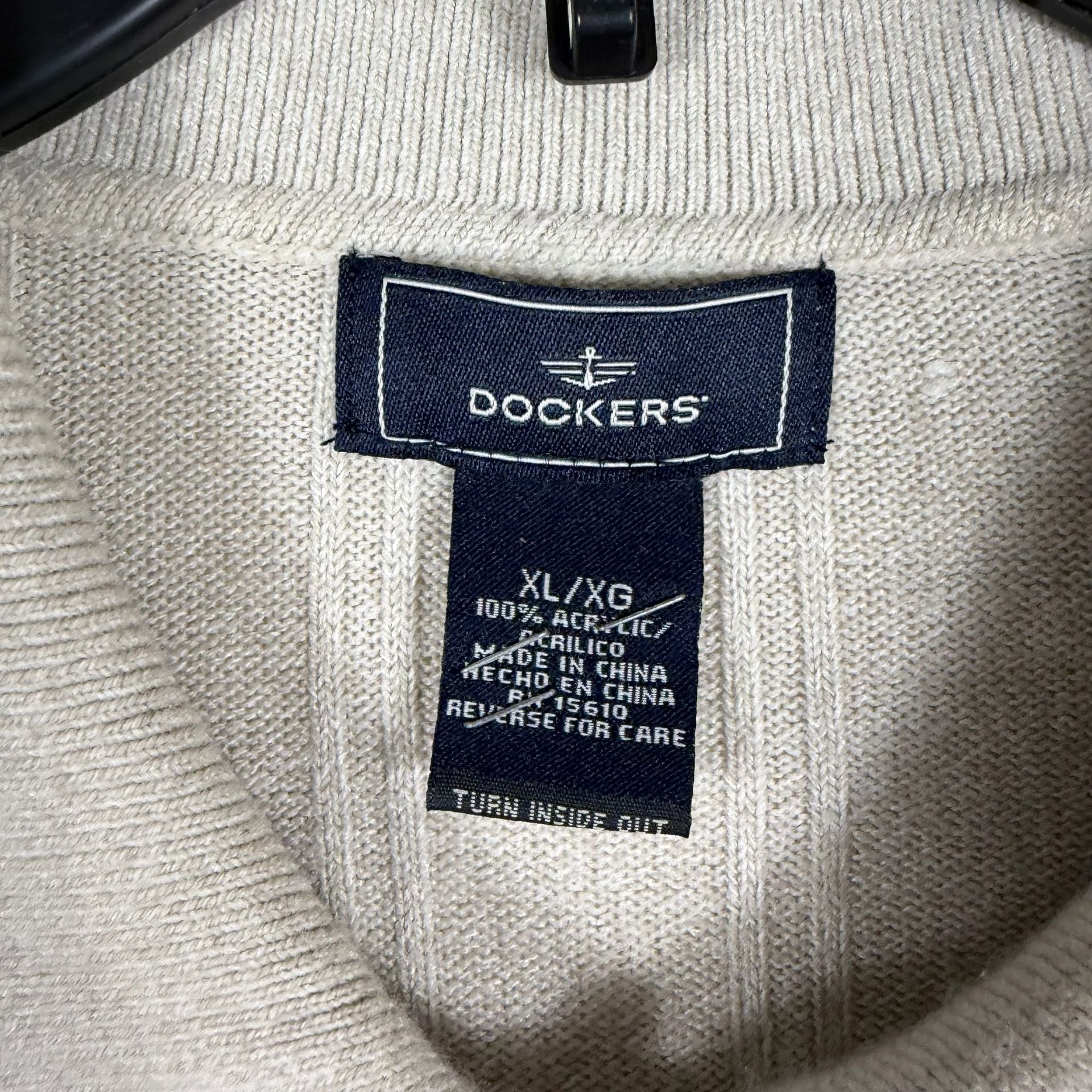 Dockers Sweater Polo Size XL/XG Beige Long Sleeve Ribbed Knit 3