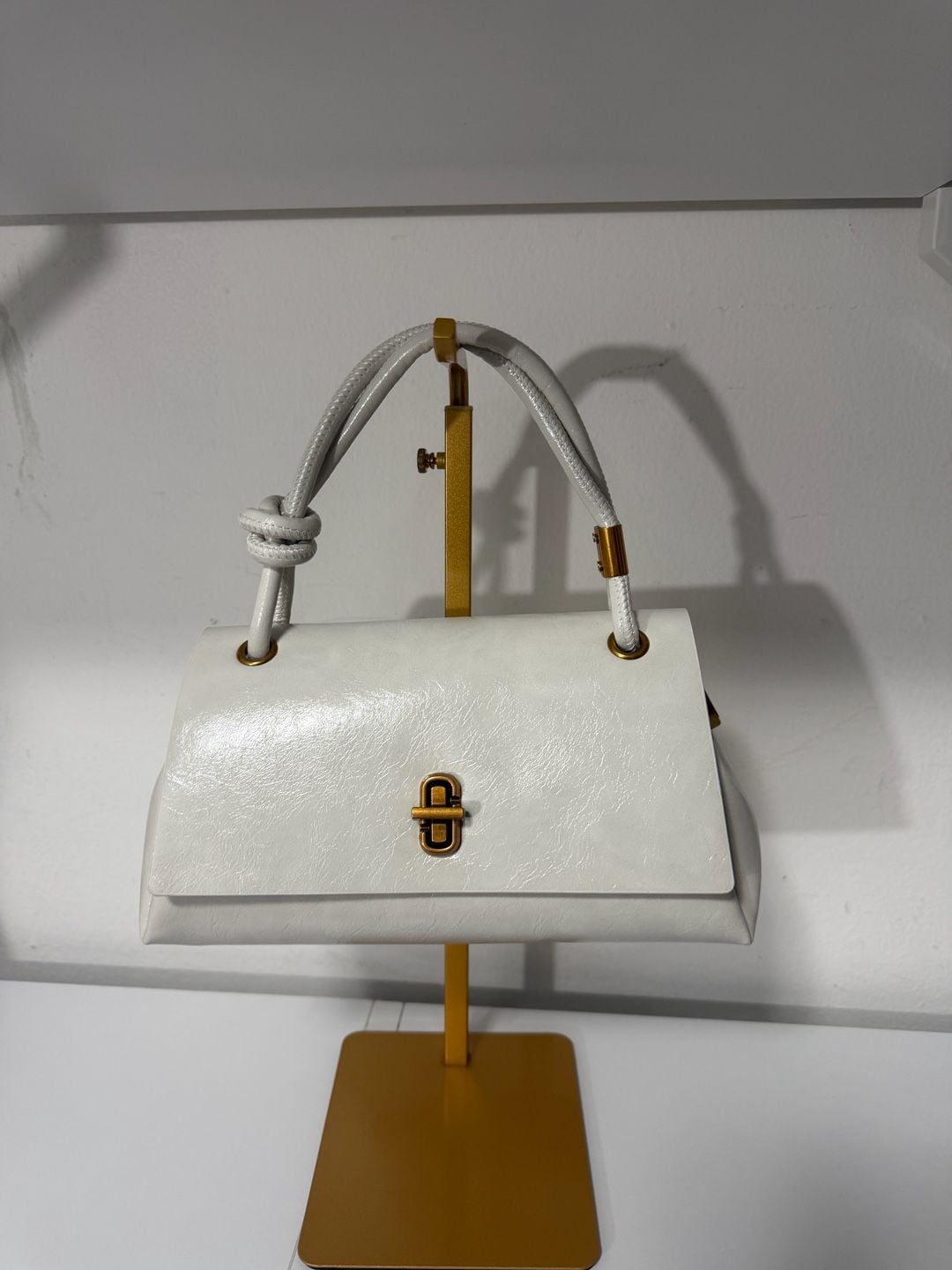 Unbranded PU Fabric Handbag White Flap Square Twist Lock 2