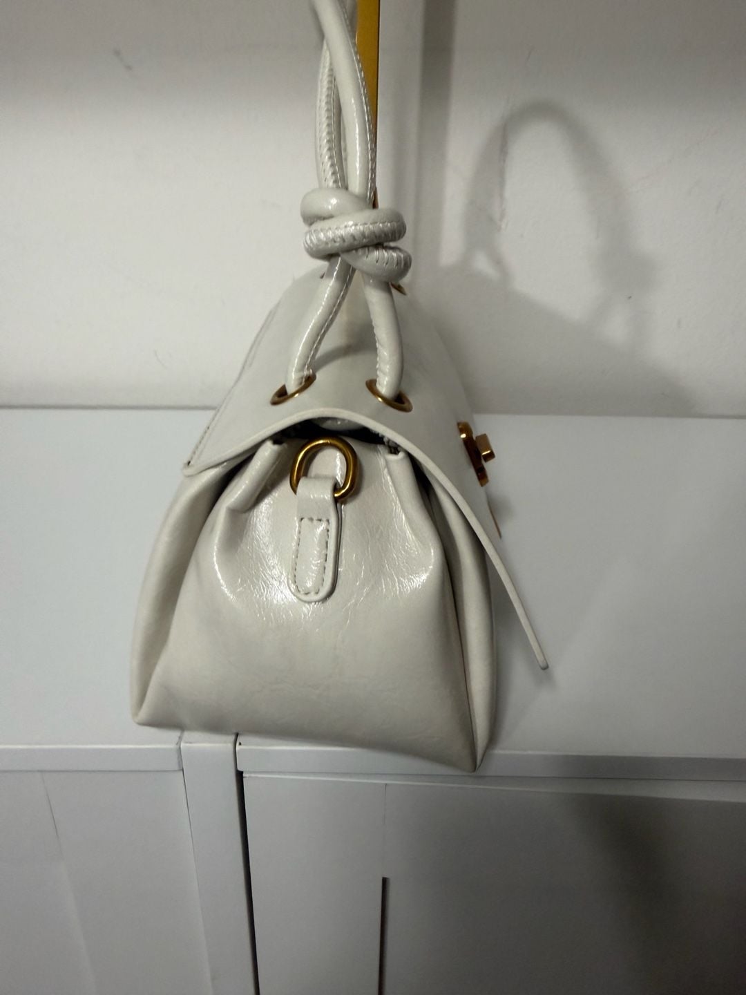 Unbranded PU Fabric Handbag White Flap Square Twist Lock 4