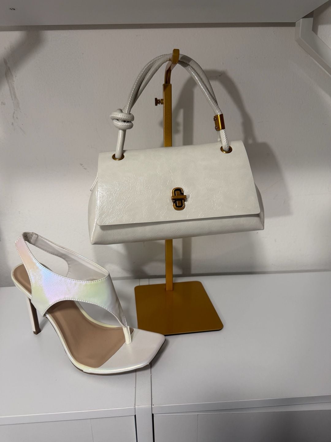 Unbranded PU Fabric Handbag White Flap Square Twist Lock 5