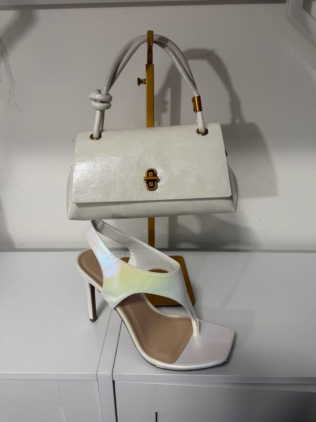Unbranded PU Fabric Handbag White Flap Square Twist Lock 6