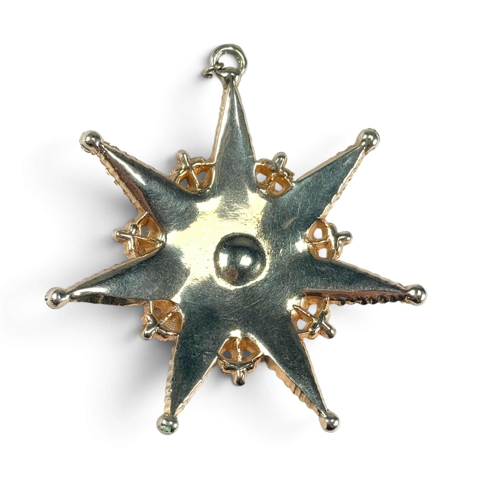 Vintage Heraldic Star Pendant – Red Enamel Mother of Pearl Crown Coat of Arms 5