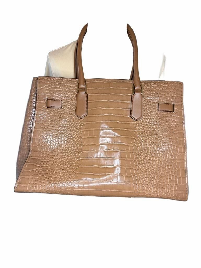 Michael Kors Hamilton Legacy Large Belted Moc-Croc Satchel Bag Peanut 7