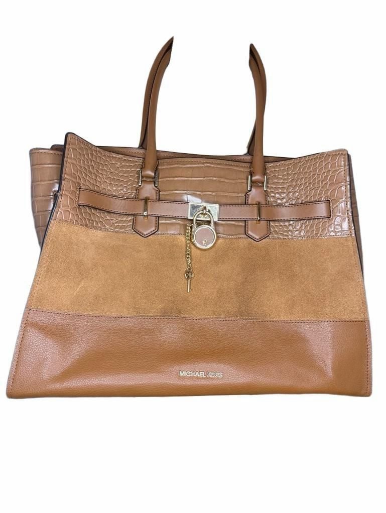 Michael Kors Hamilton Legacy Large Belted Moc-Croc Satchel Bag Peanut 8