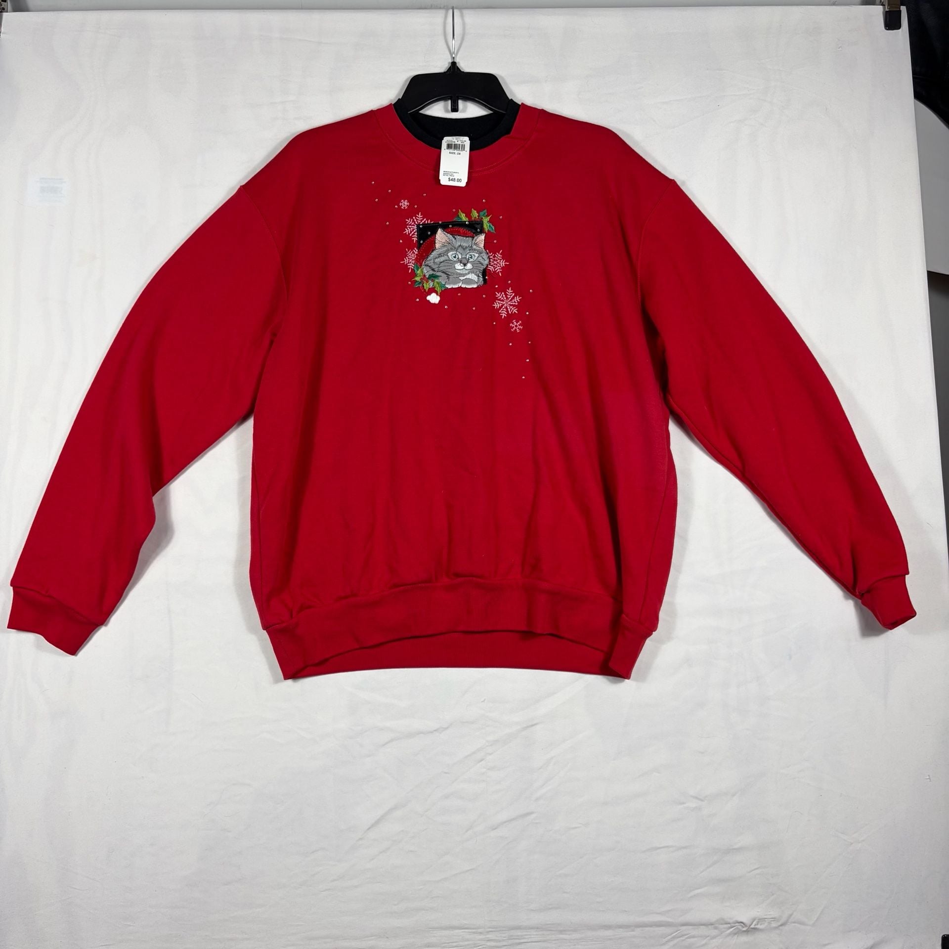 Top Stitch By Morning Sun Christmas Cat Sweatshirt Size 2X Red 2