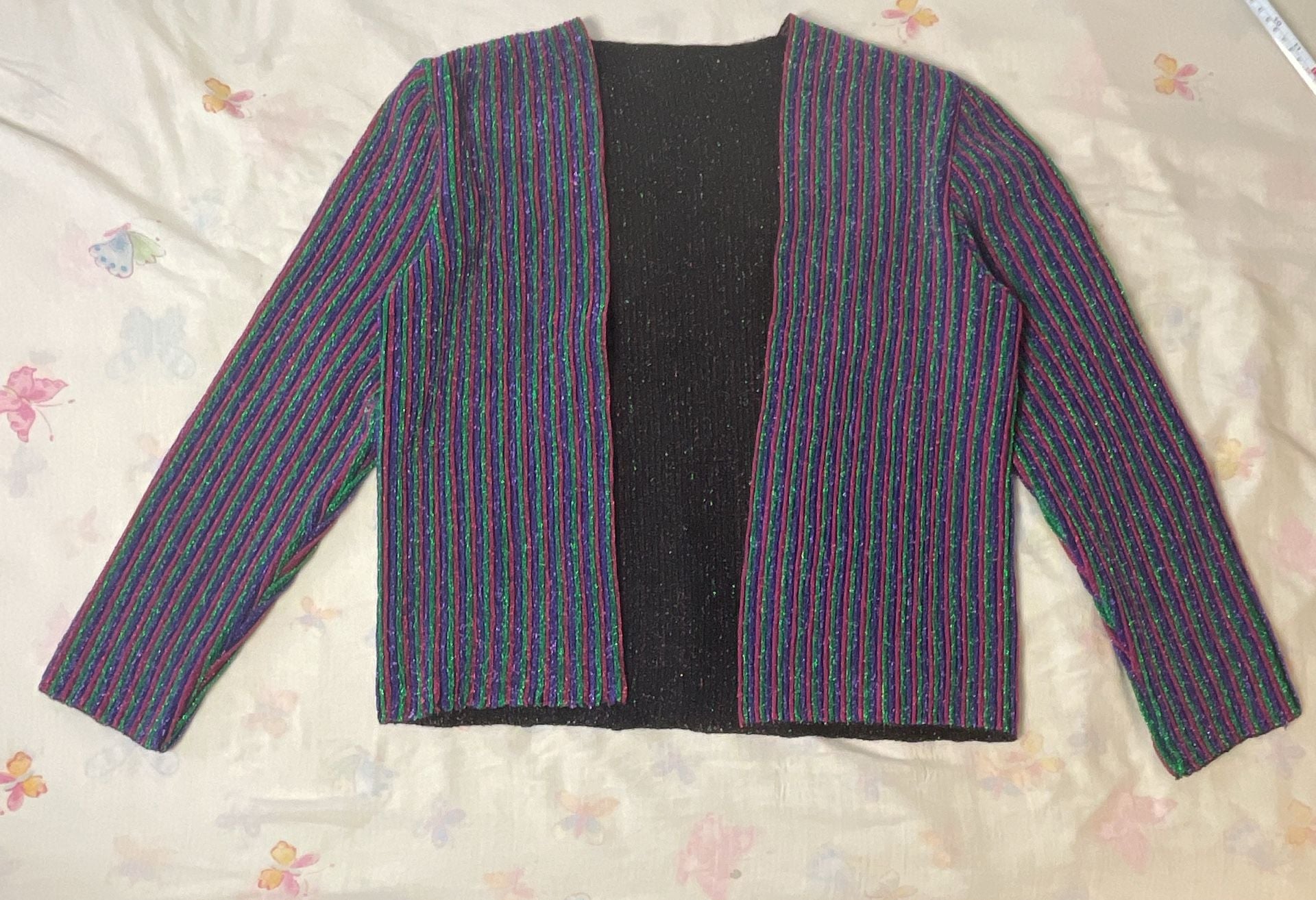 Vintage Metallic Striped Open Cardigan 2