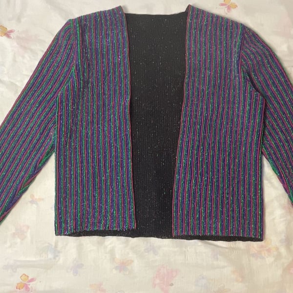 Vintage Metallic Striped Open Cardigan