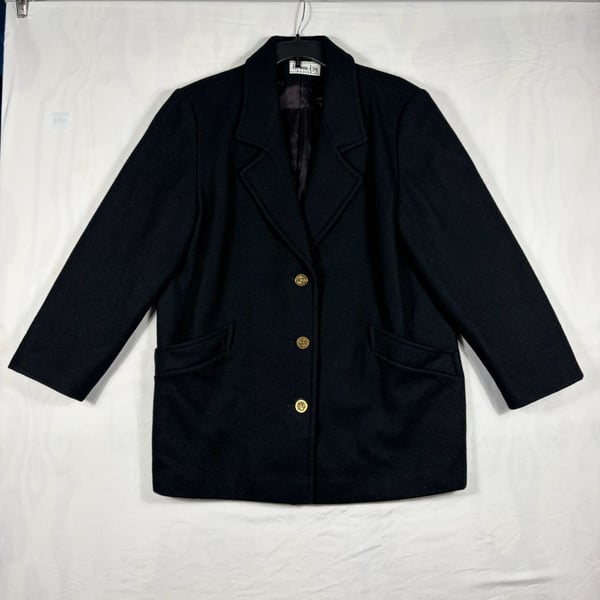 Herman Kay Petite Black Wool Blend Blazer Jacket Gold Buttons