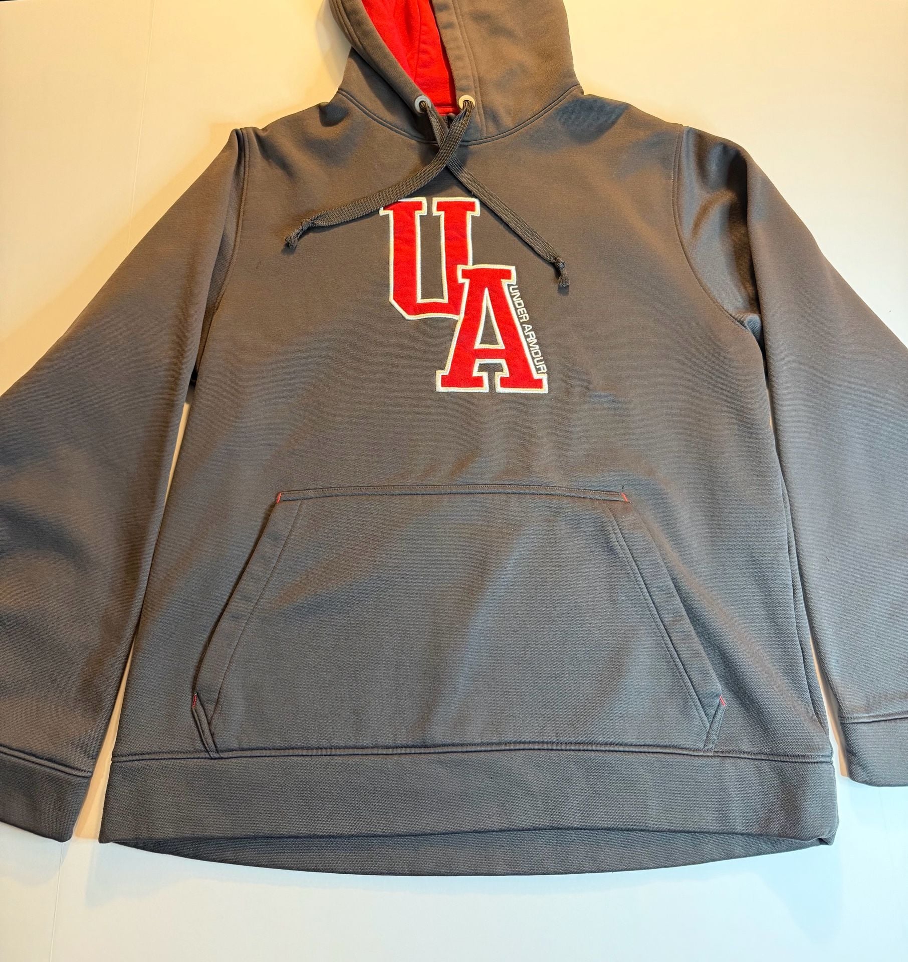 Under Armour Hoodie Size MD Gray Red UA Logo Pullover 2