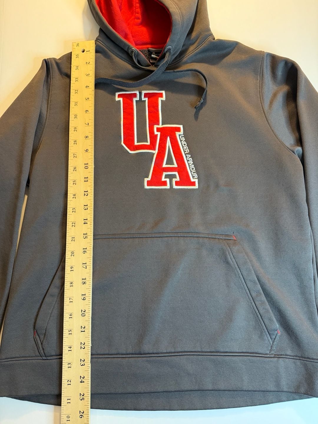 Under Armour Hoodie Size MD Gray Red UA Logo Pullover 4